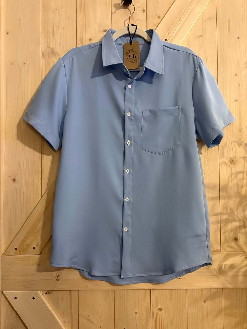 SMALL & MEDIUM Men's Light Blue Short Sleeve Button-Down Shirt with Pocket